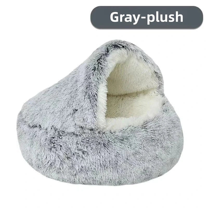 Autumn and Winter Soft Plush Pet Bed and Pet Bed Winter Warm and Cold Plush Comforter Nest Shell Cat Nest Semi-Enclosed Cat Nest