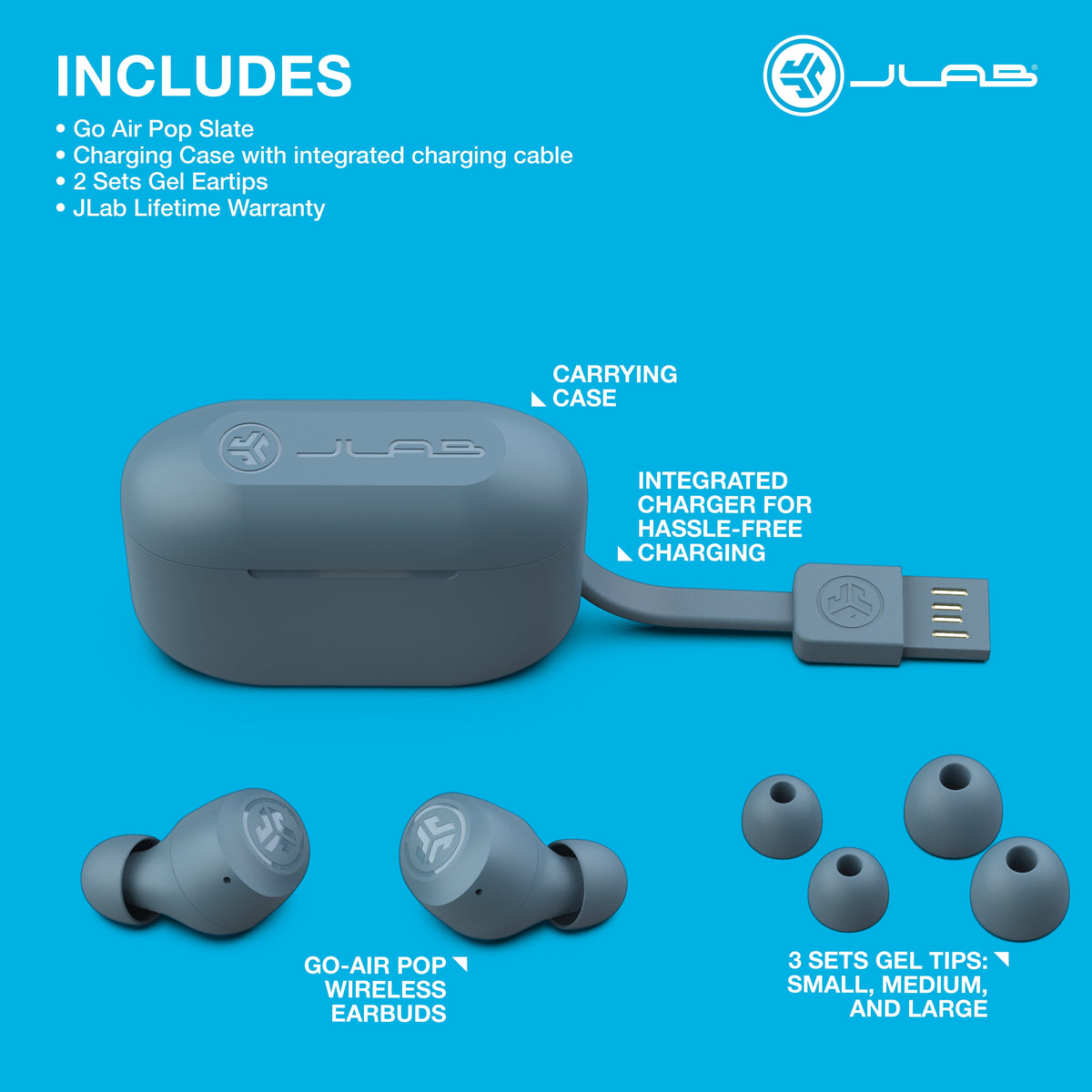Go Air Pop Bluetooth Earbuds, True Wireless with Charging Case