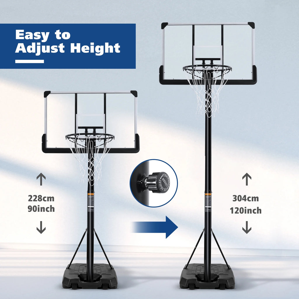 44In Basketball Hoop Portable Basketball System with Adjustable Height with Big Backboard and Large Base for Youth Adults Family Indoor Outdoor