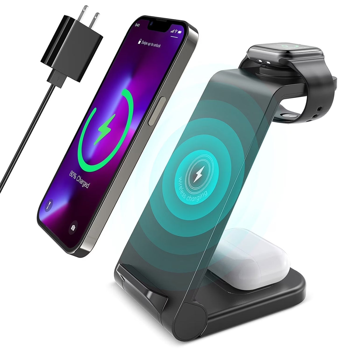 Wireless Charger for Iphone-23W 3 in 1 Fast Charging Station Compatible for Iphone 17/16E/15/14/13/12/11 Pro Max, Airpods 4/3/2/Pro, Iwatch Series 2-11, Samsung Charger Stand