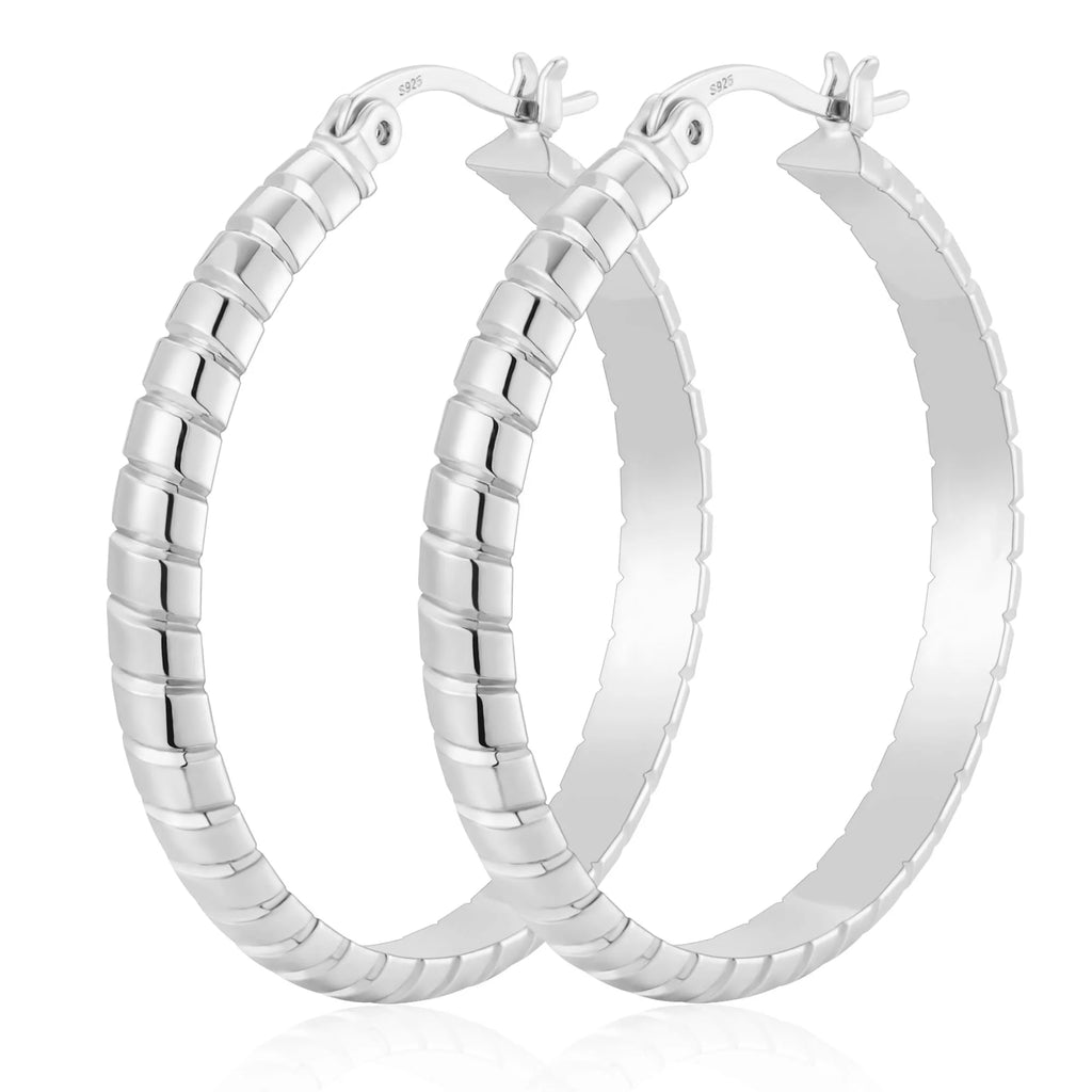 2 Pairs 18K White Gold Plated Hoop Earrings for Women S925 Sterling Silver Post Hypoallergenic Earrings Set Birthday Graduation Mothers Day Jewelry Gifts Her Mom Girlfriend Adults Ideas 30/40MM