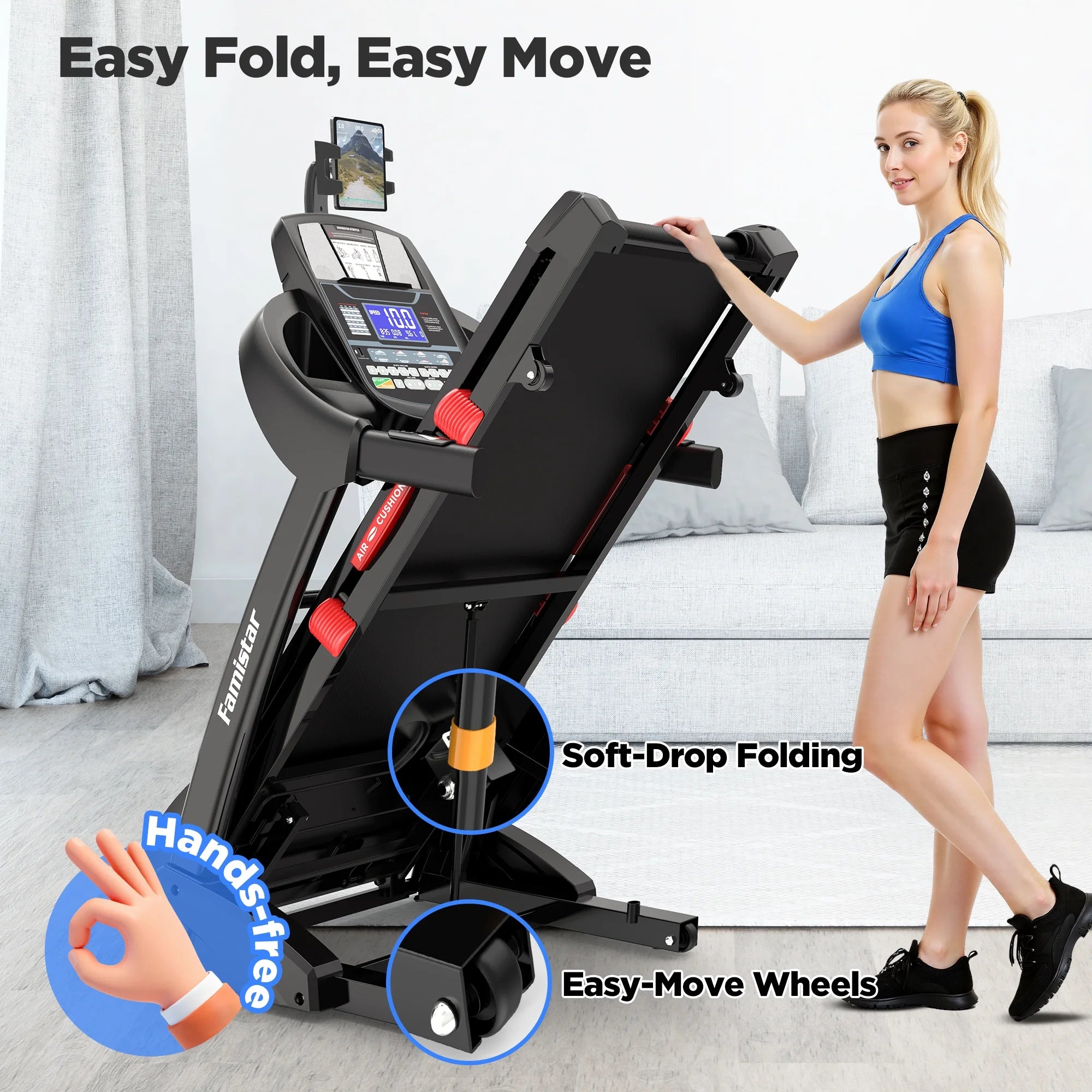 5.0HP Folding Treadmill for Home with 20 Auto Incline, Smart APP, 300Lbs, Hifi Bluetooth Speakers, 64 Programs, 12MPH Speed, Foldable Electric Treadmill Running Machine, Knee Strap Gift