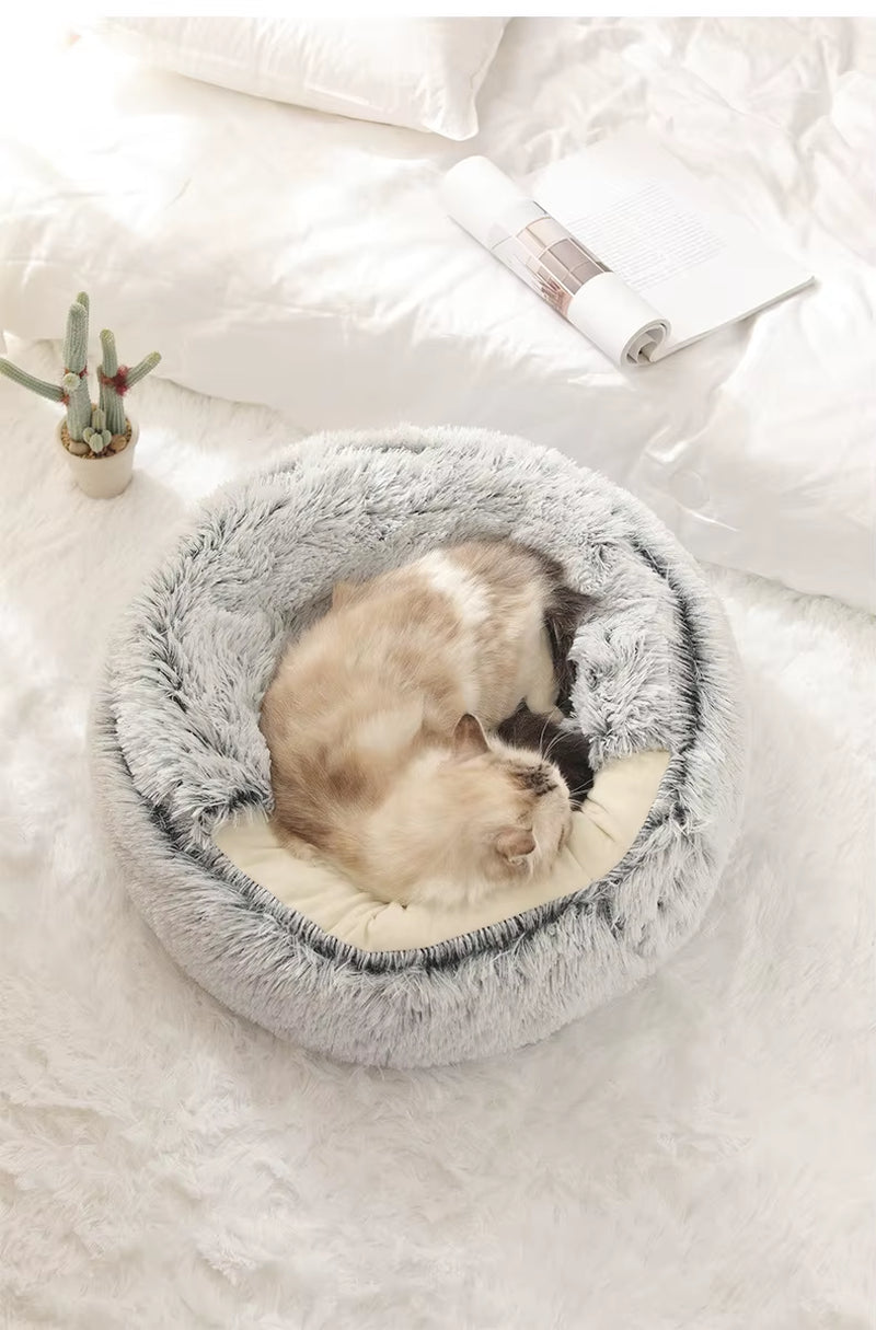 Autumn and Winter Soft Plush Pet Bed and Pet Bed Winter Warm and Cold Plush Comforter Nest Shell Cat Nest Semi-Enclosed Cat Nest