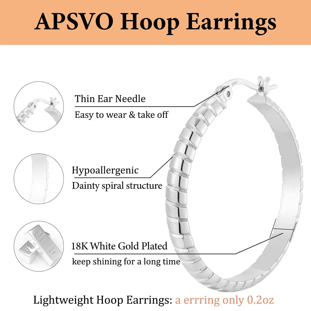2 Pairs 18K White Gold Plated Hoop Earrings for Women S925 Sterling Silver Post Hypoallergenic Earrings Set Birthday Graduation Mothers Day Jewelry Gifts Her Mom Girlfriend Adults Ideas 30/40MM