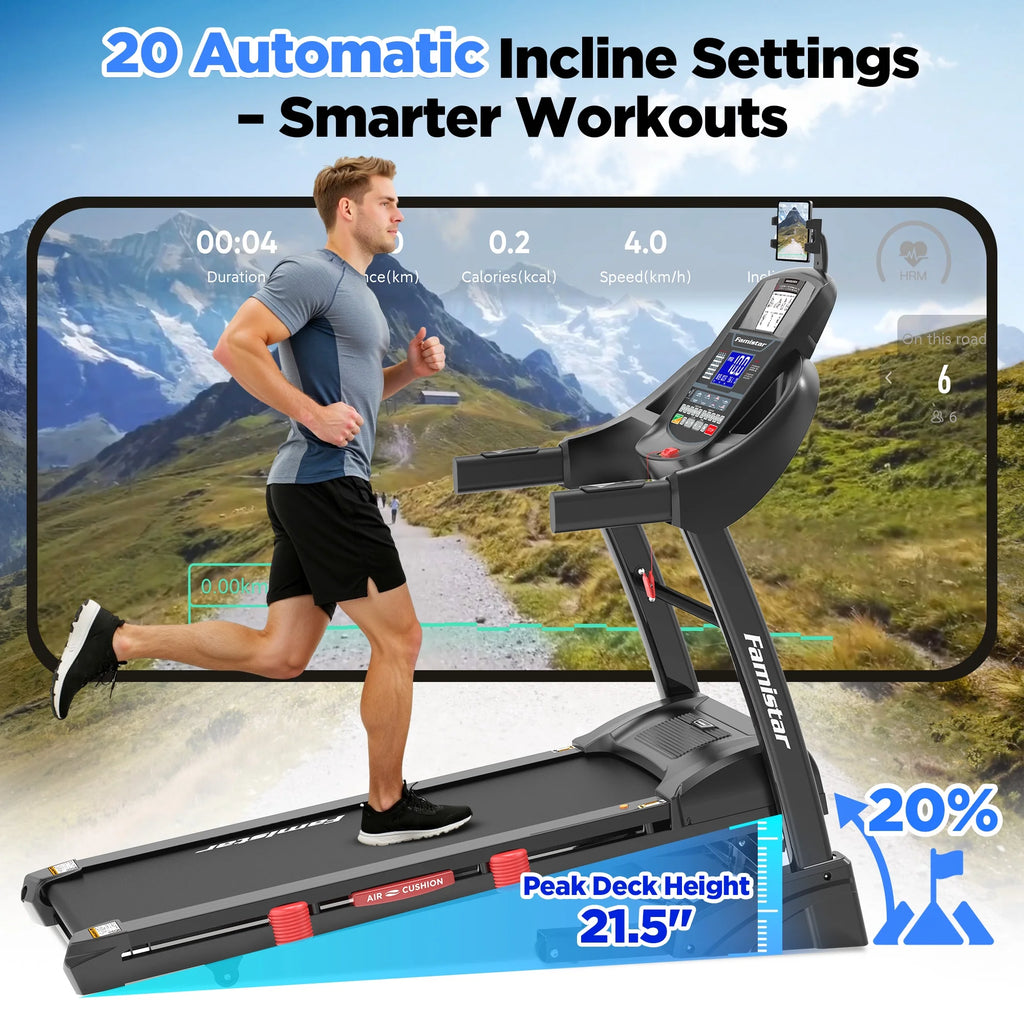 5.0HP Folding Treadmill for Home with 20 Auto Incline, Smart APP, 300Lbs, Hifi Bluetooth Speakers, 64 Programs, 12MPH Speed, Foldable Electric Treadmill Running Machine, Knee Strap Gift