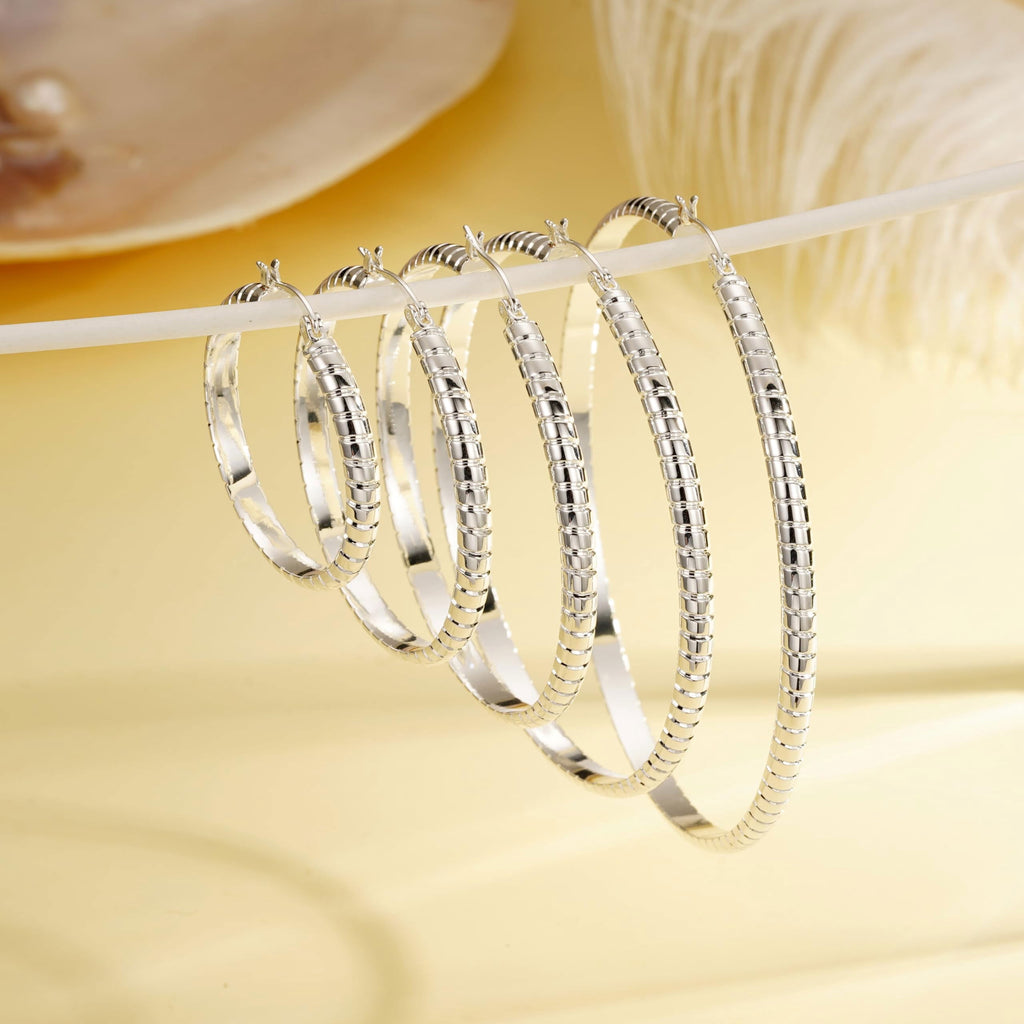 2 Pairs 18K White Gold Plated Hoop Earrings for Women S925 Sterling Silver Post Hypoallergenic Earrings Set Birthday Graduation Mothers Day Jewelry Gifts Her Mom Girlfriend Adults Ideas 30/40MM