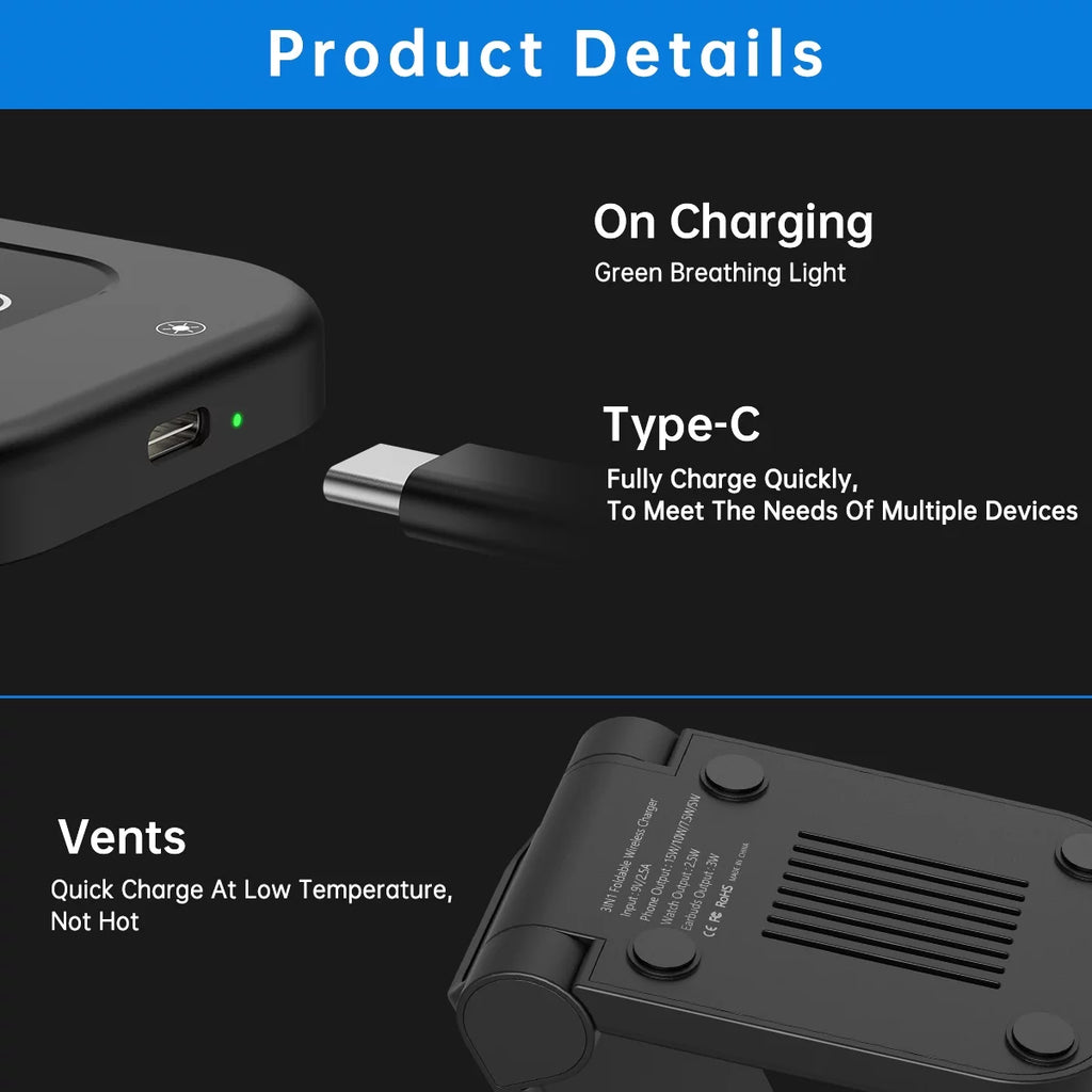 Wireless Charger for Iphone-23W 3 in 1 Fast Charging Station Compatible for Iphone 17/16E/15/14/13/12/11 Pro Max, Airpods 4/3/2/Pro, Iwatch Series 2-11, Samsung Charger Stand