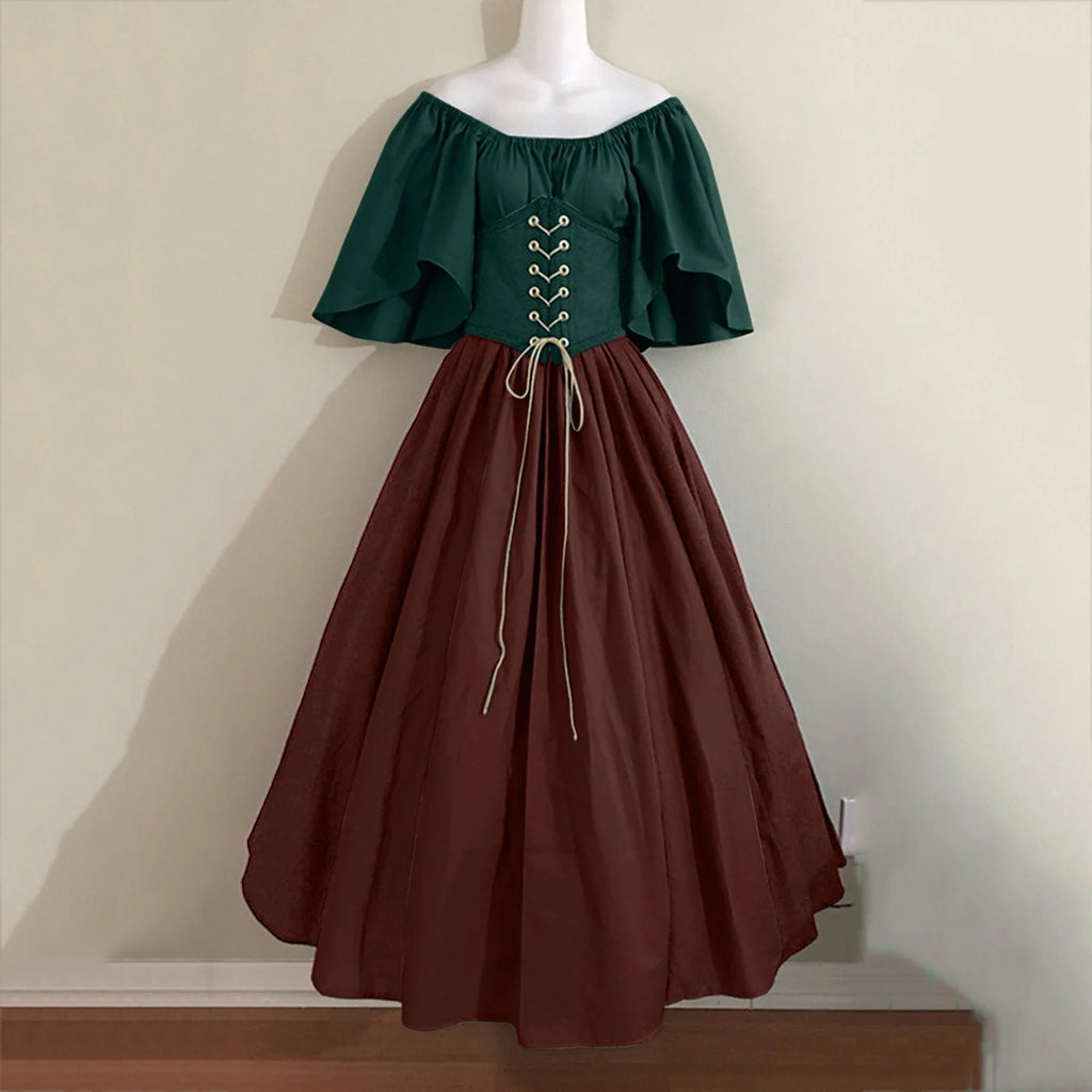 UPPADA Womens Renaissance Faire Dresses Medieval Irish Traditional plus Size Dresses Ruffle over Dress Corset Retro Cosplay Gown