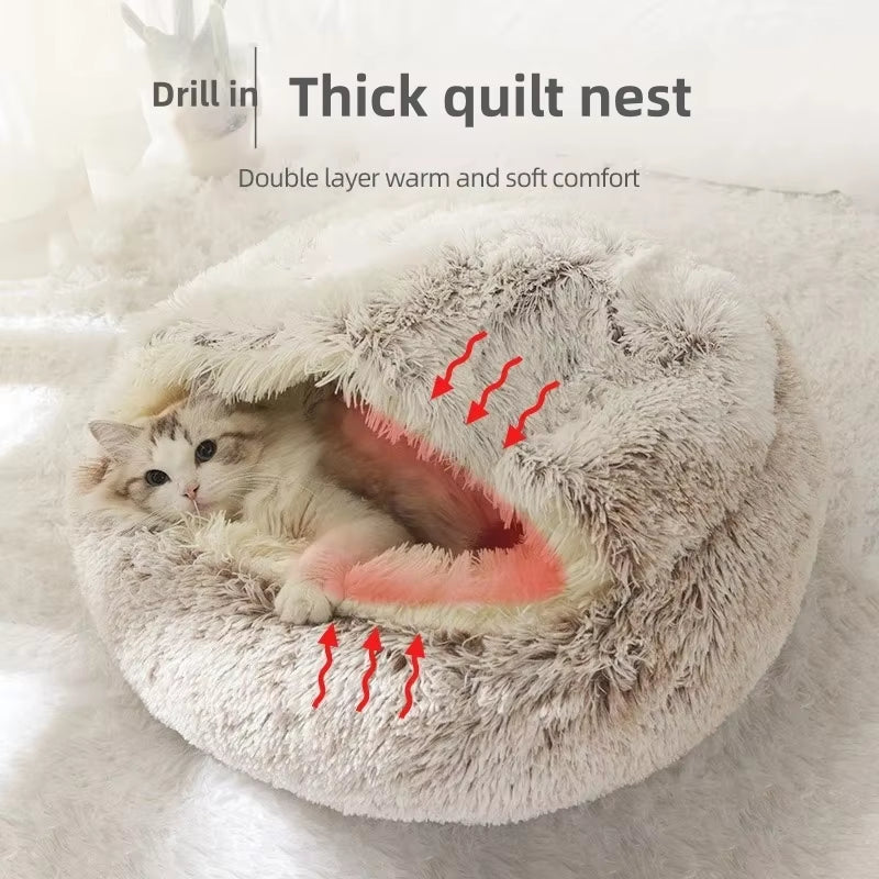 Autumn and Winter Soft Plush Pet Bed and Pet Bed Winter Warm and Cold Plush Comforter Nest Shell Cat Nest Semi-Enclosed Cat Nest